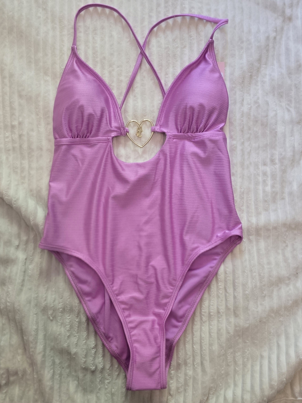 Juicy Couture Pink Cutout Monokini One Piece Swimsuit Heart Charm NWT L